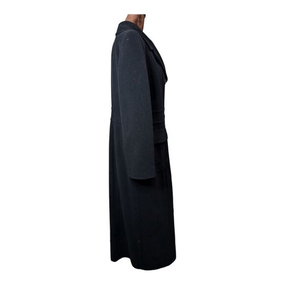 Black wool cashmere full length coat double- breasted, detachable fur lo… - Picture 12 of 14